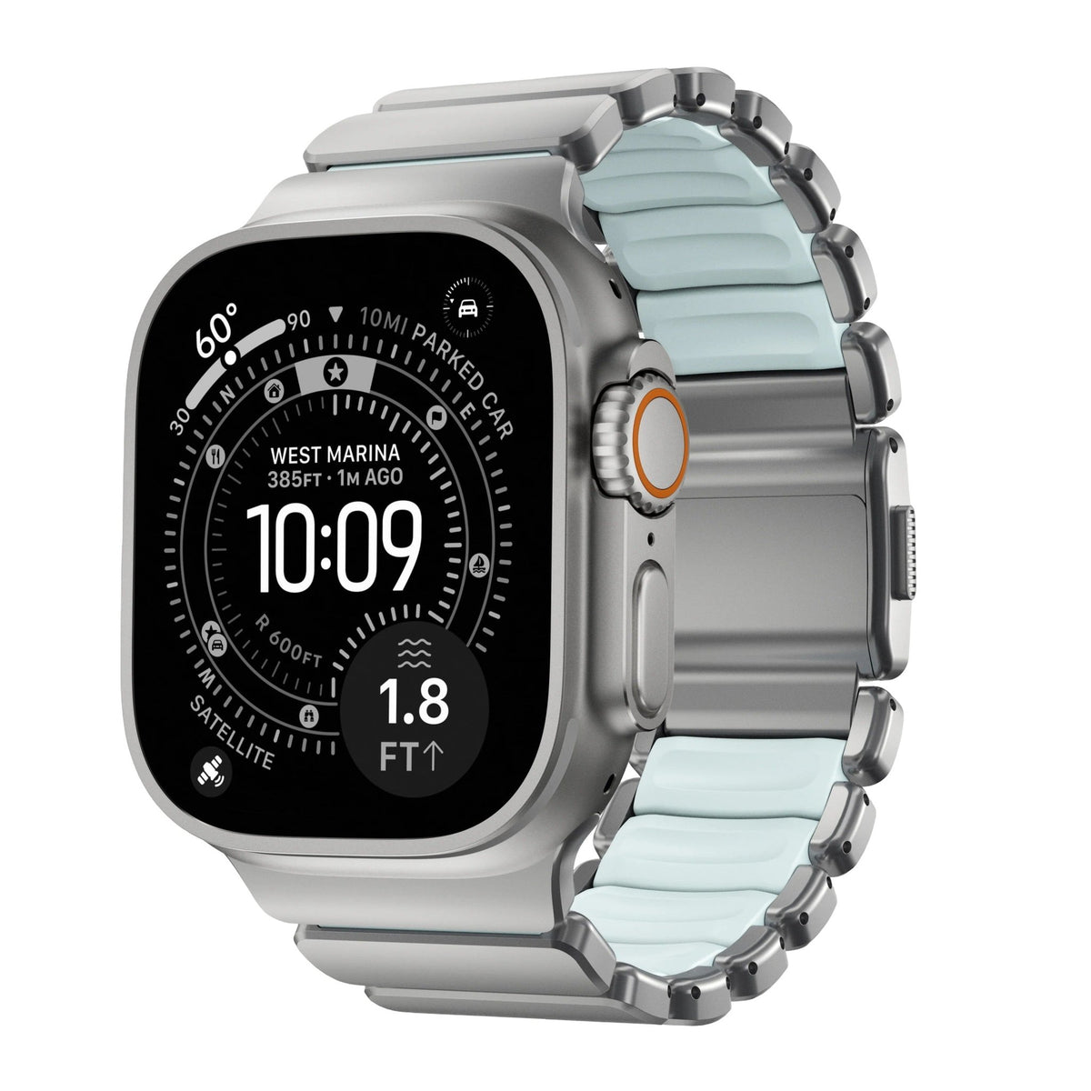 Bracciale Apple Watch Premium in acciaio inossidabile di Grado 4 e FKM, per Apple Watch Ultra, design flessibile e resistente, bracciale prestigioso, modello Asgard