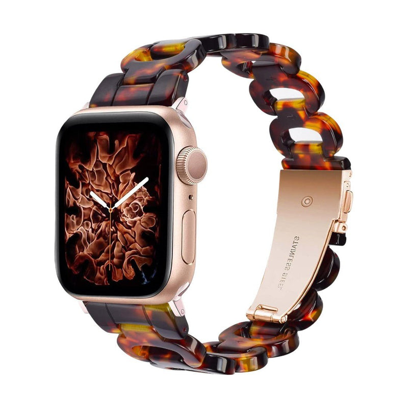 Apple Watch bracelet in tortoiseshell-effect resin, shiny curb chain, steel folding clasp, Wernale model