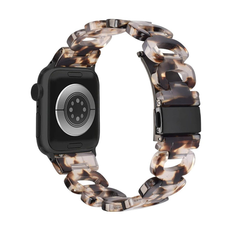 Apple Watch bracelet in tortoiseshell-effect resin, shiny curb chain, steel folding clasp, Wernale model