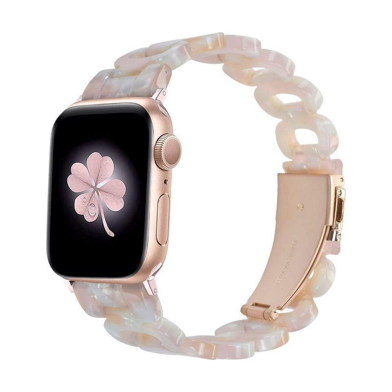 Apple Watch bracelet in tortoiseshell-effect resin, shiny curb chain, steel folding clasp, Wernale model