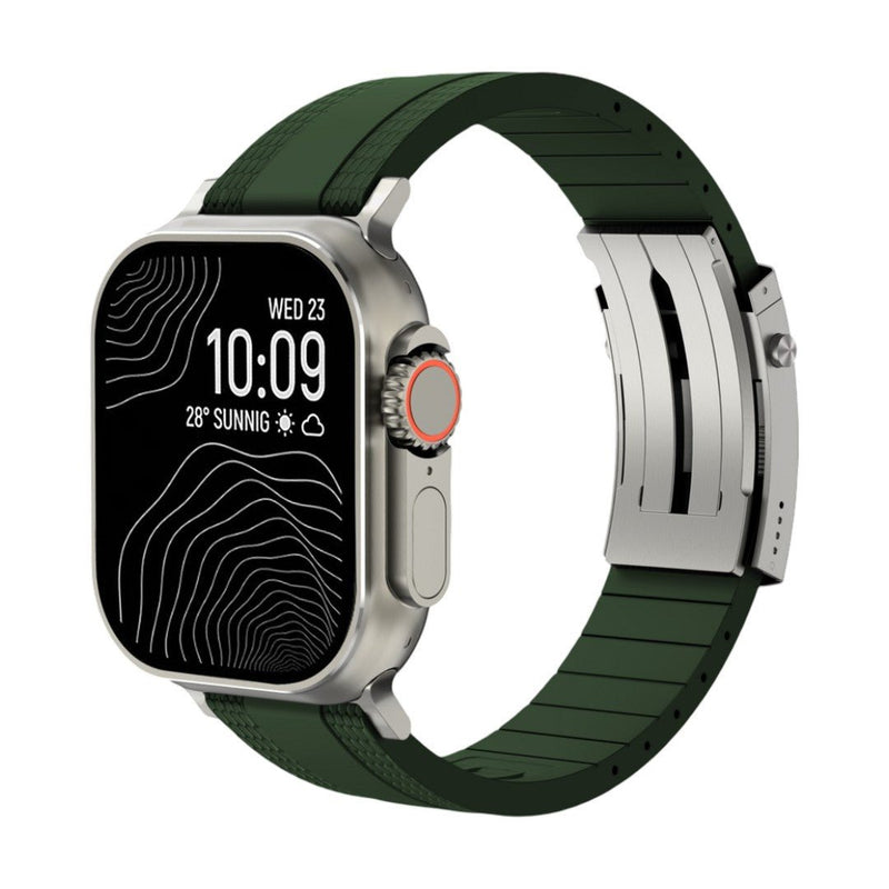 Armbånd til Apple Watch, slidstærkt, tekstureret fluor-gummi, sikker foldelås, moderne og robust stil, model Tékil