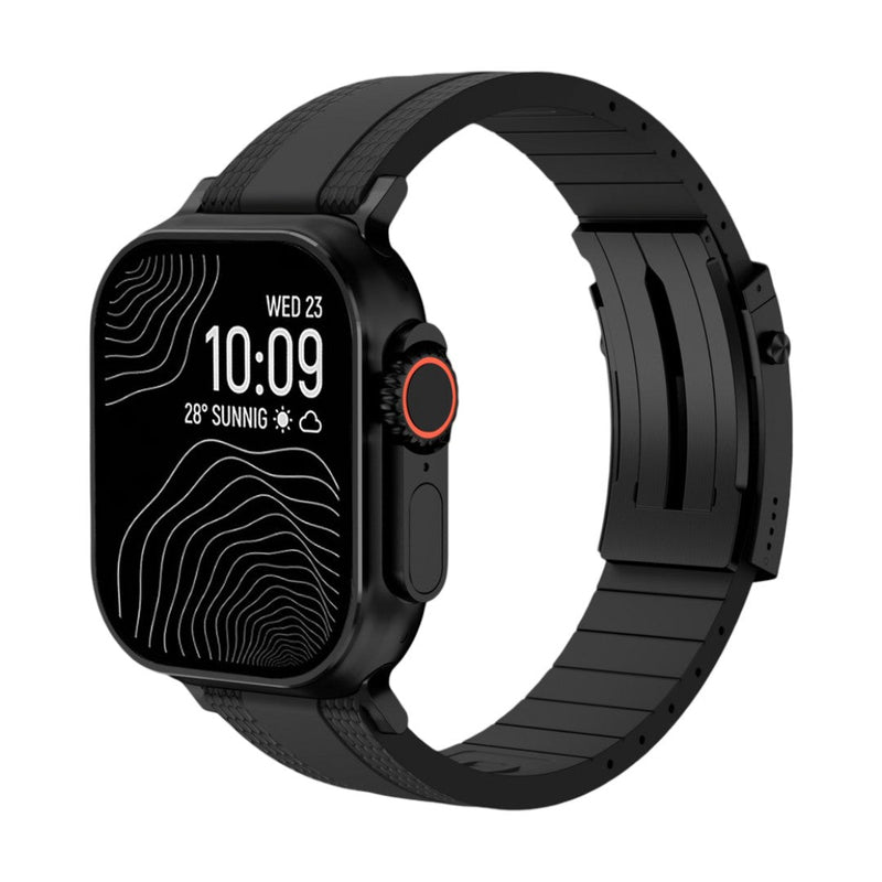 Armbånd til Apple Watch, slidstærkt, tekstureret fluor-gummi, sikker foldelås, moderne og robust stil, model Tékil