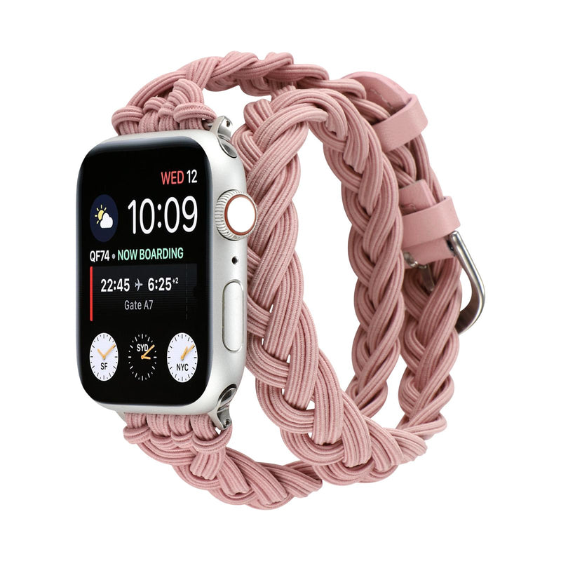 Pletený náramek Apple Watch, dvojitý omot z veganské kůže, trnová spona pro ženy, elegantní a pohodlný doplněk, model Abzine