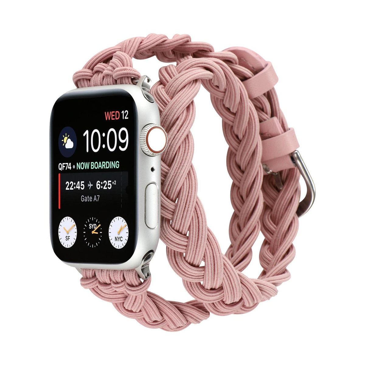 Βραχιόλι Apple Watch διπλής περιέλιξης με ελαστική πλεξούδα, κούμπωμα αγκράφα, μοντέλο Abzine