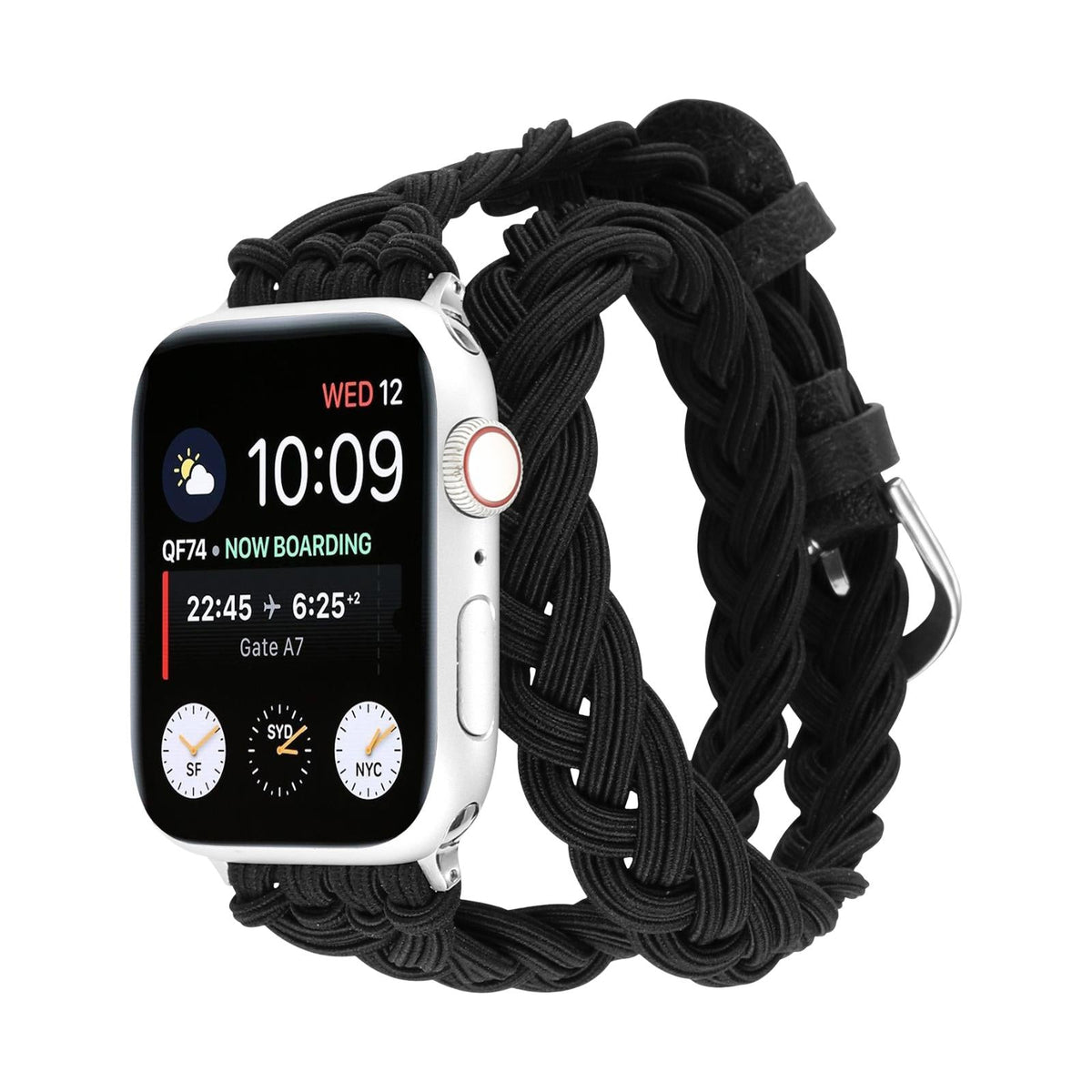 Βραχιόλι Apple Watch διπλής περιέλιξης με ελαστική πλεξούδα, κούμπωμα αγκράφα, μοντέλο Abzine