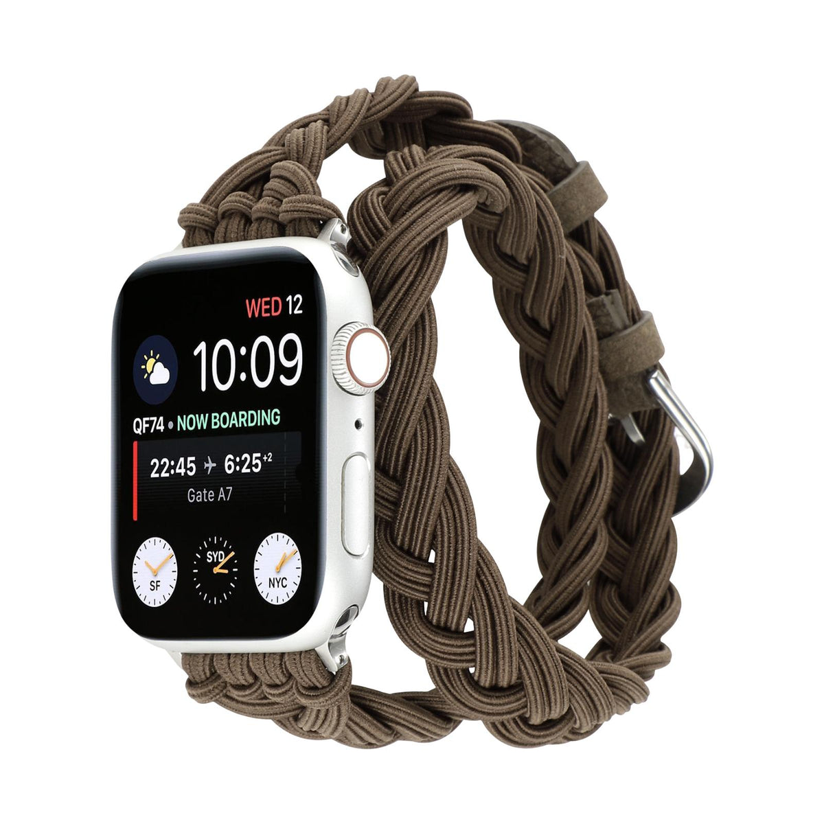 Βραχιόλι Apple Watch διπλής περιέλιξης με ελαστική πλεξούδα, κούμπωμα αγκράφα, μοντέλο Abzine