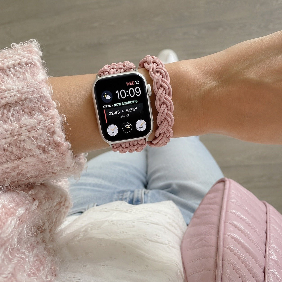 Βραχιόλι Apple Watch διπλής περιέλιξης με ελαστική πλεξούδα, κούμπωμα αγκράφα, μοντέλο Abzine