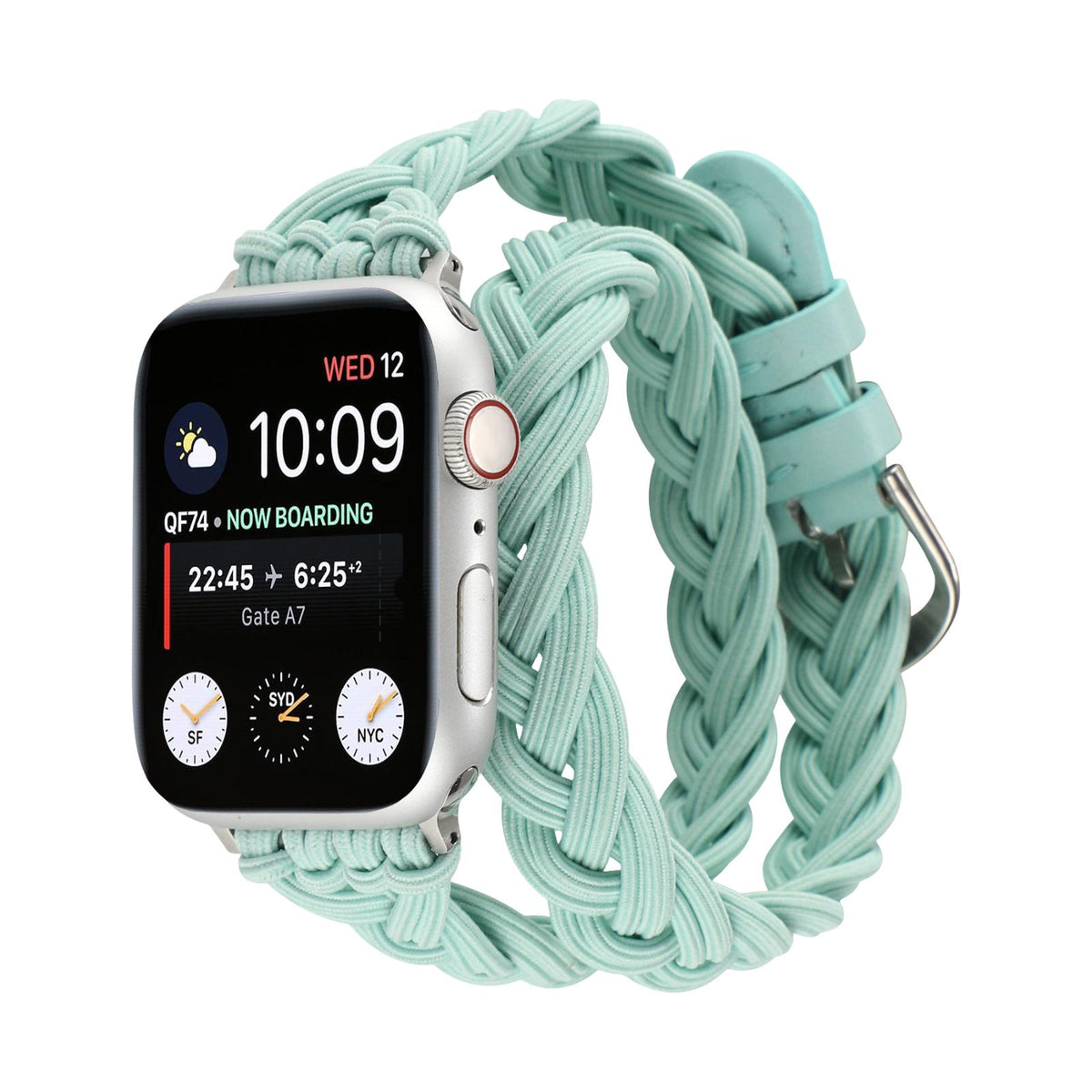 Βραχιόλι Apple Watch διπλής περιέλιξης με ελαστική πλεξούδα, κούμπωμα αγκράφα, μοντέλο Abzine
