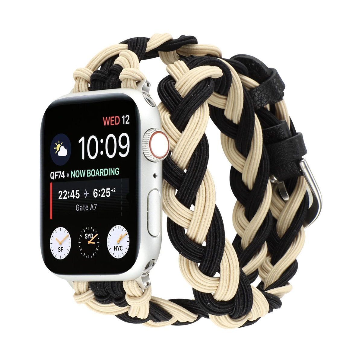 Βραχιόλι Apple Watch διπλής περιέλιξης με ελαστική πλεξούδα, κούμπωμα αγκράφα, μοντέλο Abzine