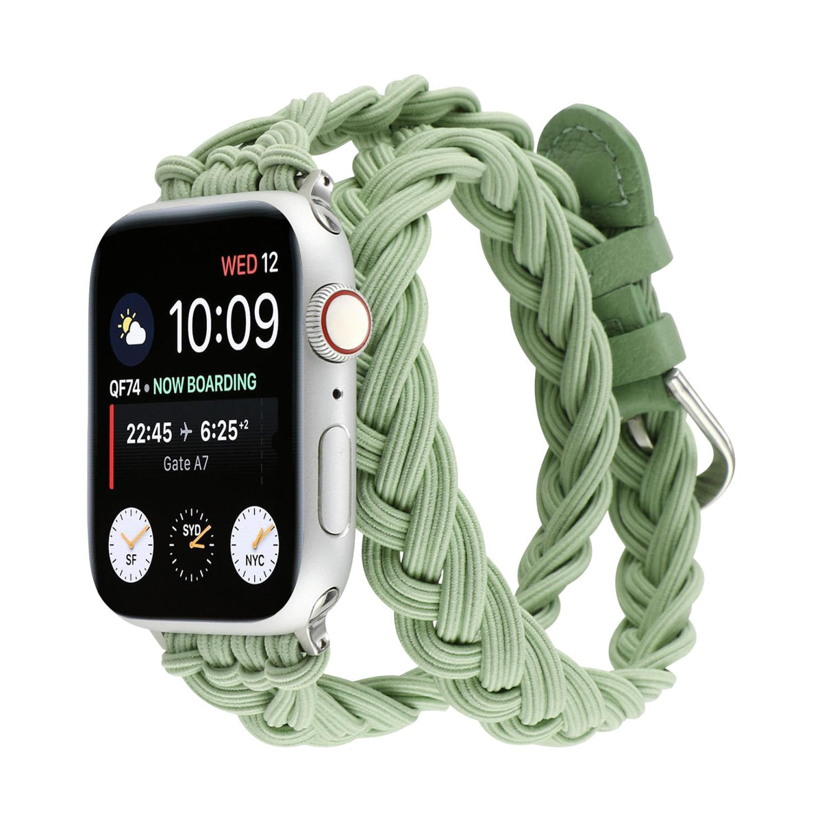 Βραχιόλι Apple Watch διπλής περιέλιξης με ελαστική πλεξούδα, κούμπωμα αγκράφα, μοντέλο Abzine