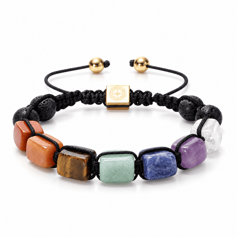 Packshot studio bracelet Solva 7 pierres, vue de face sur fond blanc.