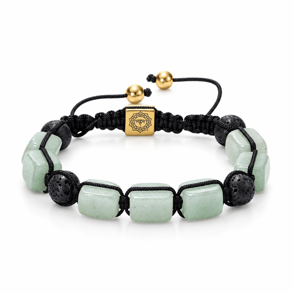 Packshot studio bracelet Solva Aventurine verte, vue de face sur fond blanc.