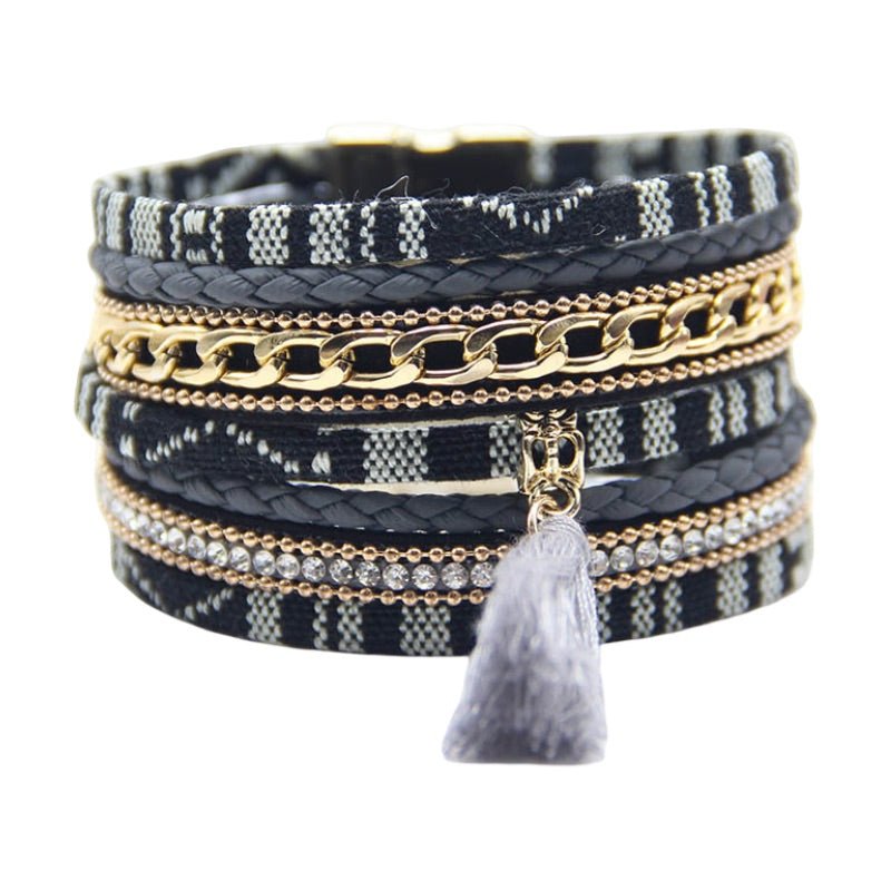 Plume Bracelet Femme Strass Perle Fausse Multi-rangs Style Bohémien