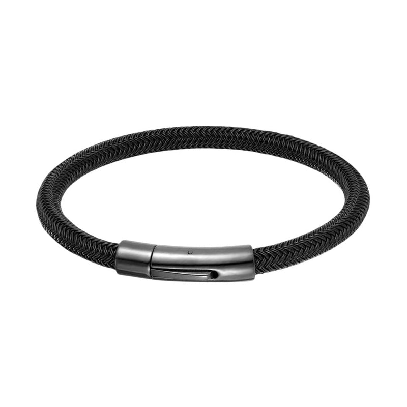 Bracelet câble noir en acier inoxydable avec fermoir lisse et moderne.