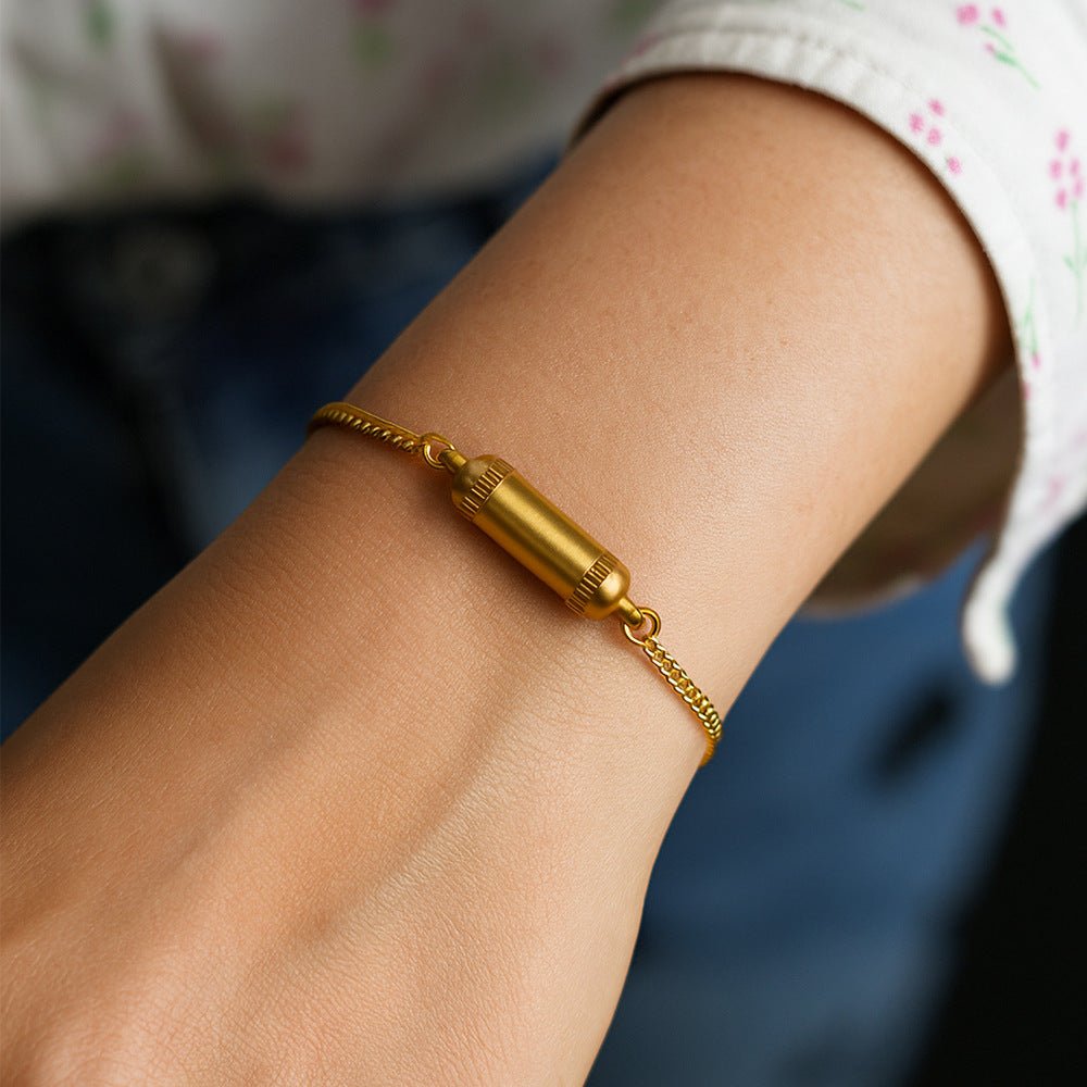 Bracciale capsula porta-messaggio in acciaio inox, catena groumette regolabile, modello Emotia