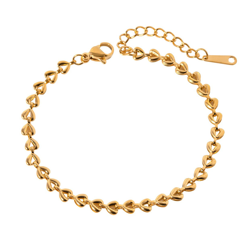 Bracelet chaîne à cœurs plats, doré, en acier inoxydable, pour femme, modèle Vionna - La Boutique du Bracelet