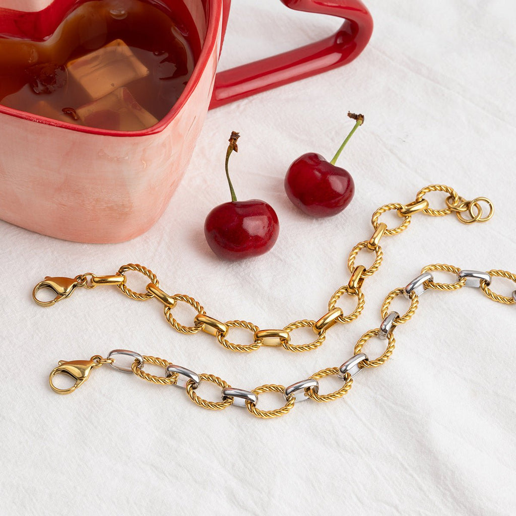 Bracelet chaîne à maillons ovales, doré, en acier inoxydable, pour femme, modèle Calira - La Boutique du Bracelet