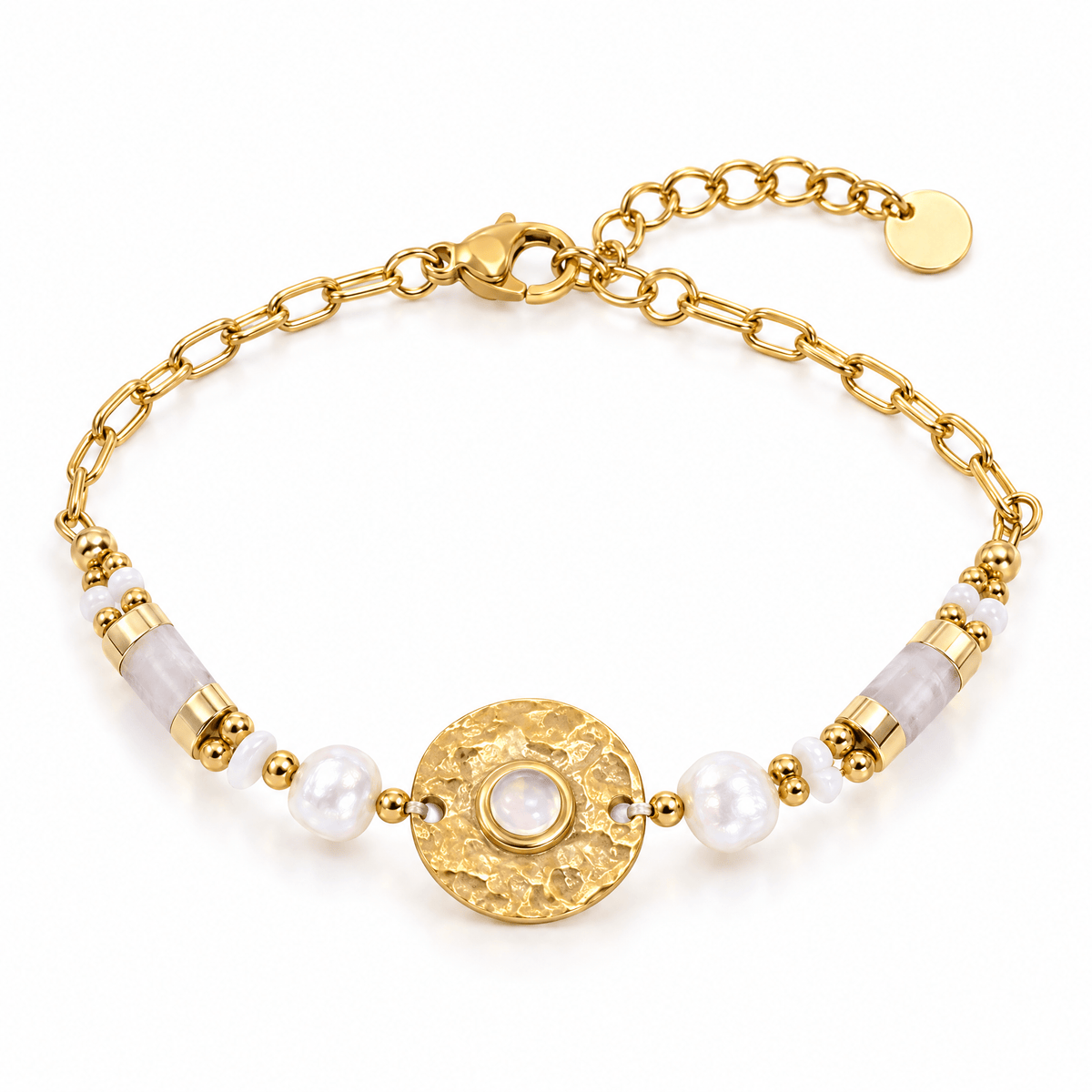 Bracelet Anije Jade blanche posé de face sur fond blanc