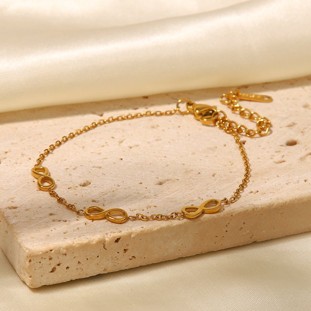 Bracelet chaîne, triple infini, doré, en acier inoxydable, pour femme, modèle Erisel - La Boutique du Bracelet