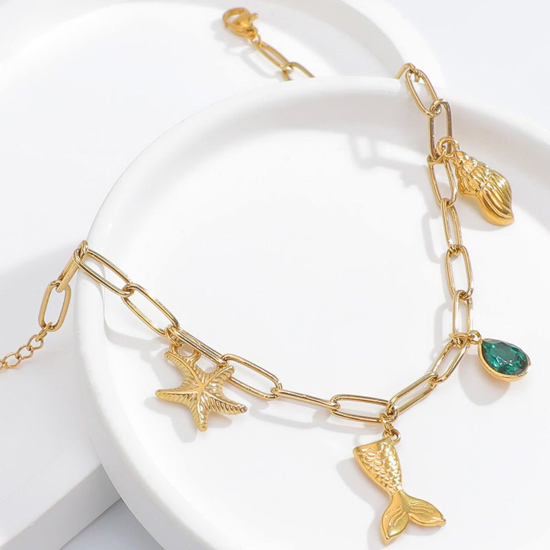 Bracelet charms de la mer, en acier inoxydable, zircon vert, pour femme, modèle Pattie - La Boutique du Bracelet