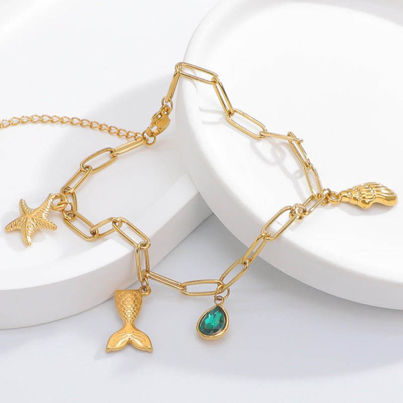 Bracelet charms de la mer, en acier inoxydable, zircon vert, pour femme, modèle Pattie - La Boutique du Bracelet