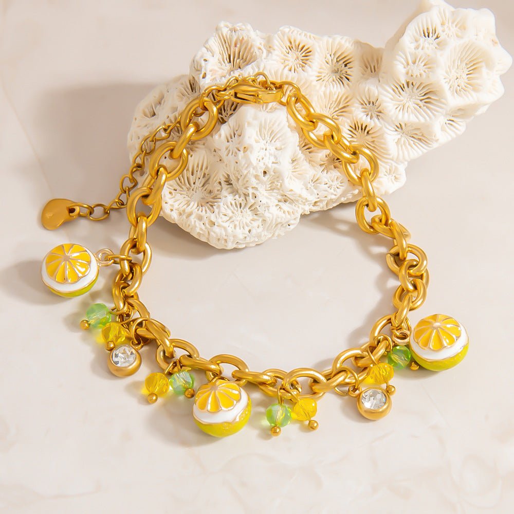 Bracelet charms, en acier inoxydable, citrons et zircons, pour femme, modèle Cirelle - La Boutique du Bracelet