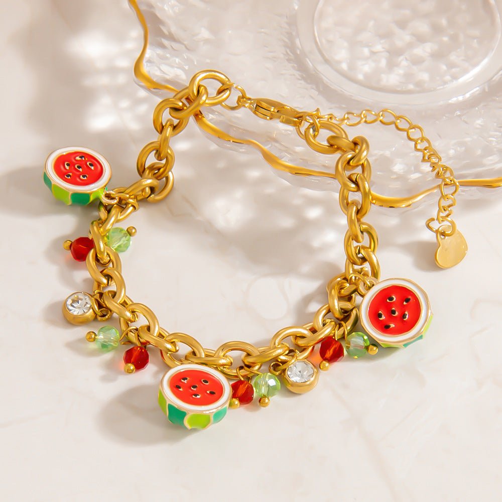 Bracelet charms, en acier inoxydable, pastèques et zircons, pour femme, modèle Pania - La Boutique du Bracelet