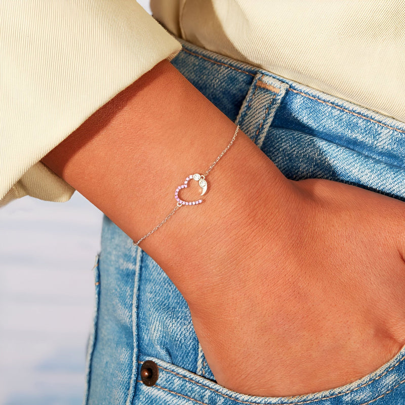 Pulsera corazón rosado, de plata de ley, para mujer, modelo Melisande