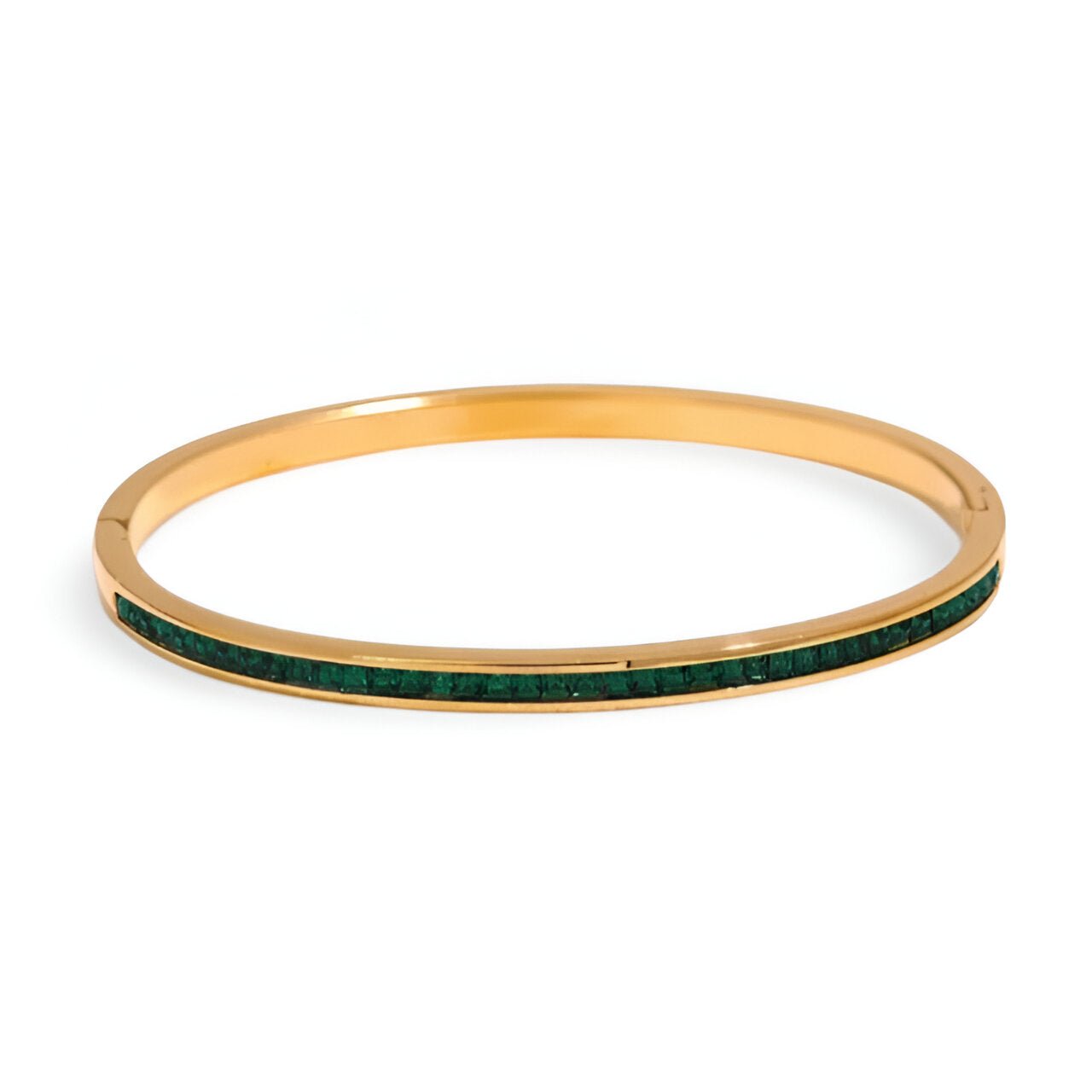 Bracelet fin plaqué or avec incrustations vertes en acier inoxydable, style Vynette pour femme.