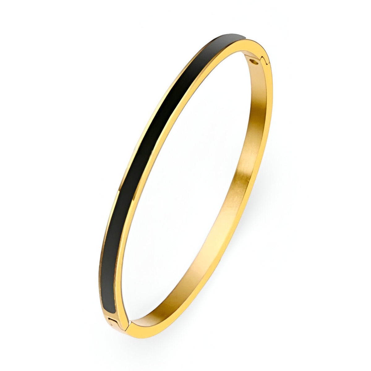 Bracelet jonc fin plaqué or avec émail noir brillant pour femme modèle Bryella.