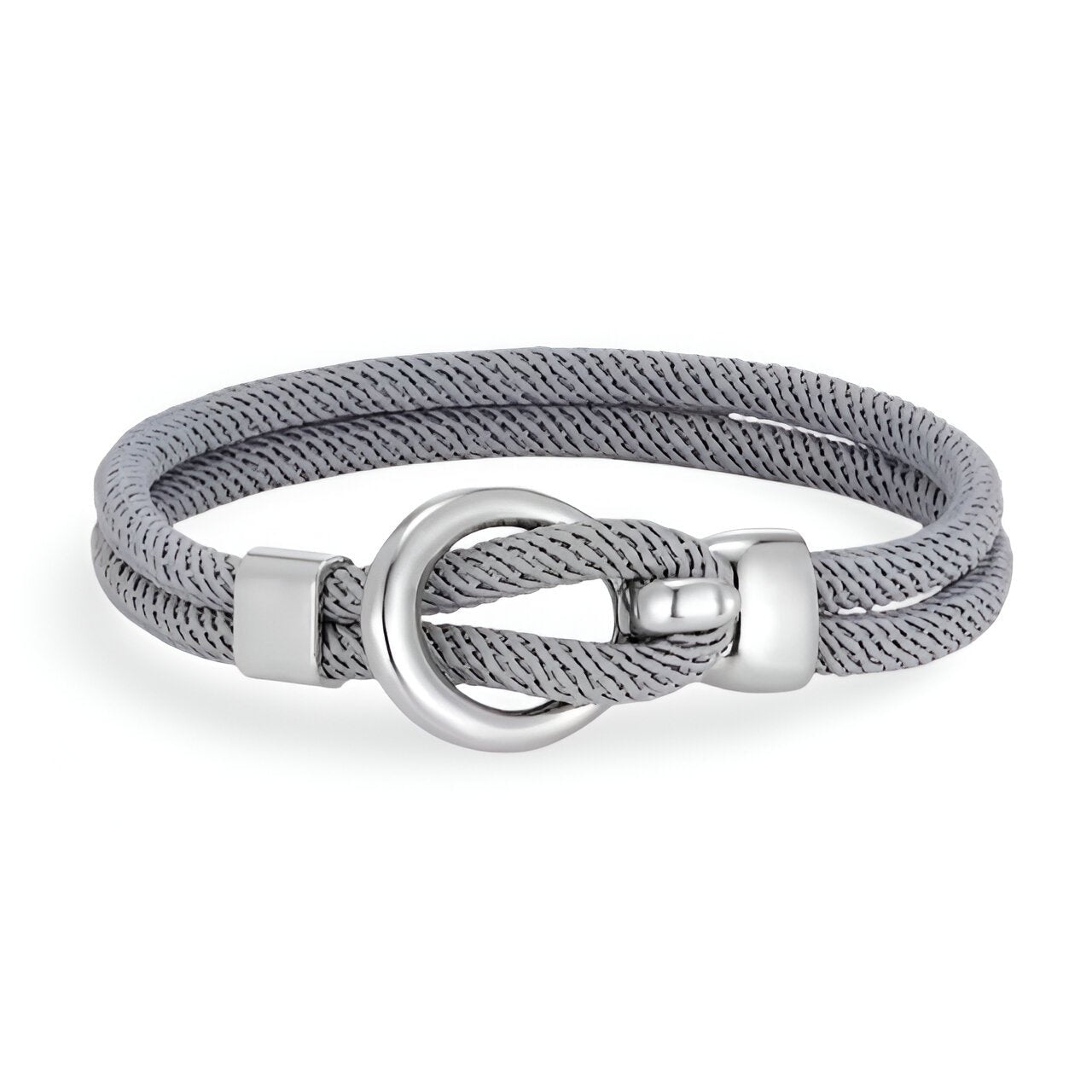 Bracelet cordon gris avec crochet arrondi en acier inoxydable modèle Pedro.