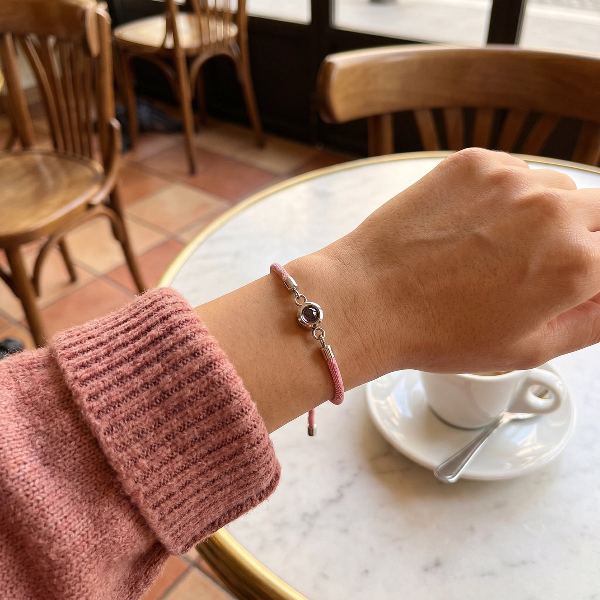 Personalisierbares Kordelarmband mit Fotoprojektion, vergoldet oder versilbert, Modell Lenzou