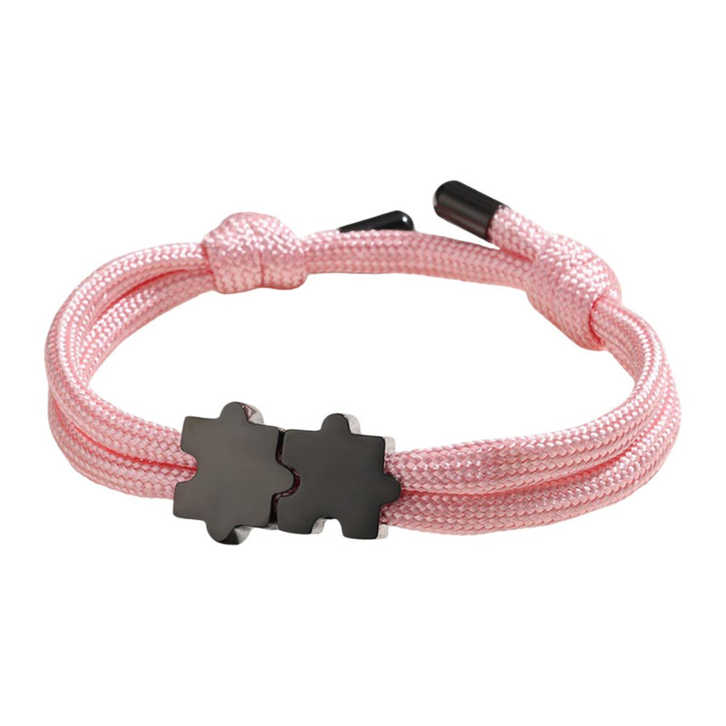 Adjustable nylon cord bracelet, personalized jewelry with engravable puzzle piece, perfect gift for couples, Pouzie model