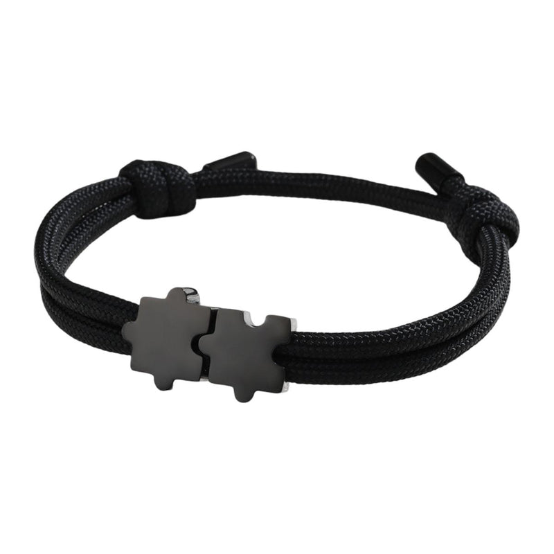 Adjustable nylon cord bracelet, personalized jewelry with engravable puzzle piece, perfect gift for couples, Pouzie model