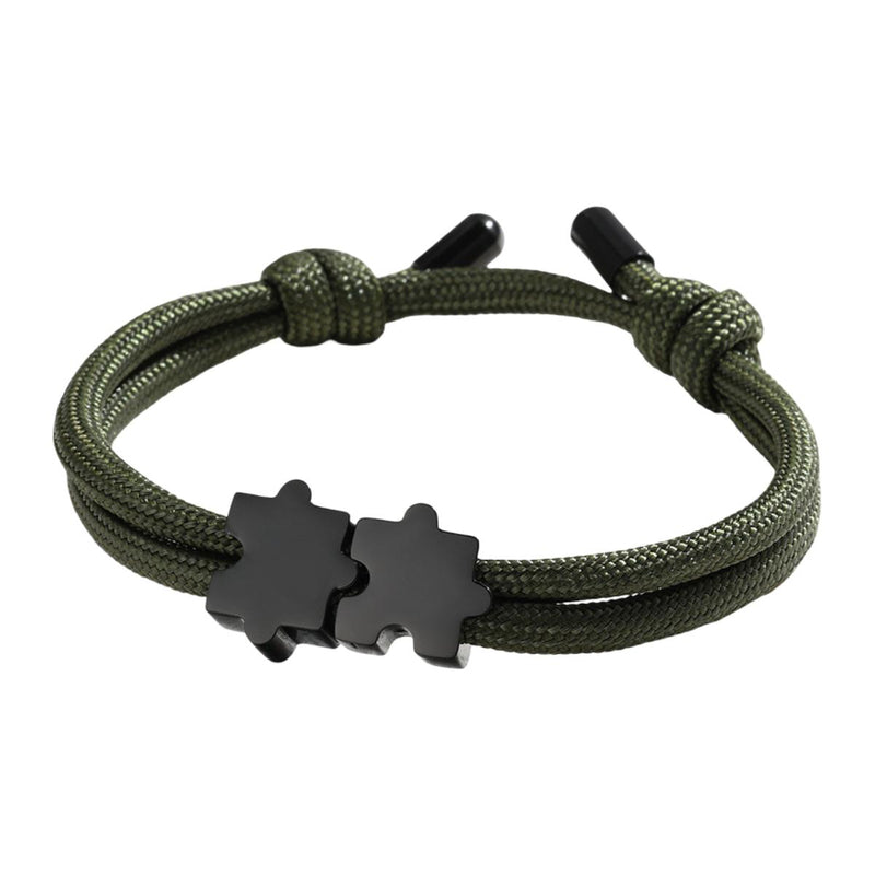 Adjustable nylon cord bracelet, personalized jewelry with engravable puzzle piece, perfect gift for couples, Pouzie model