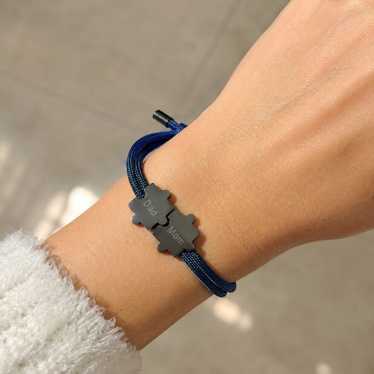 Bracelet paracorde ajustable, pendentif puzzle en acier personnalisable, modèle Pouzie