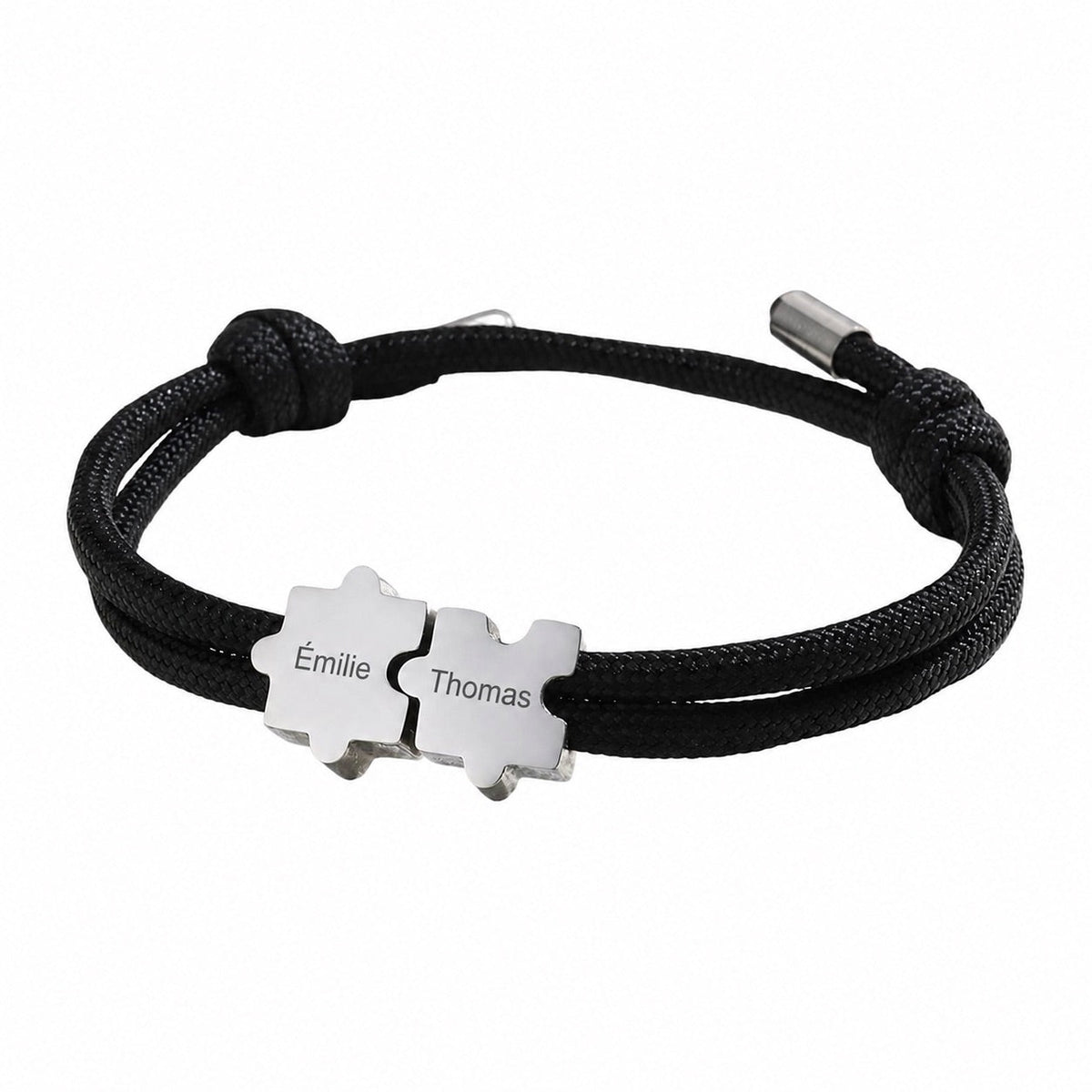 Bracelet paracorde ajustable, pendentif puzzle en acier personnalisable, modèle Pouzie