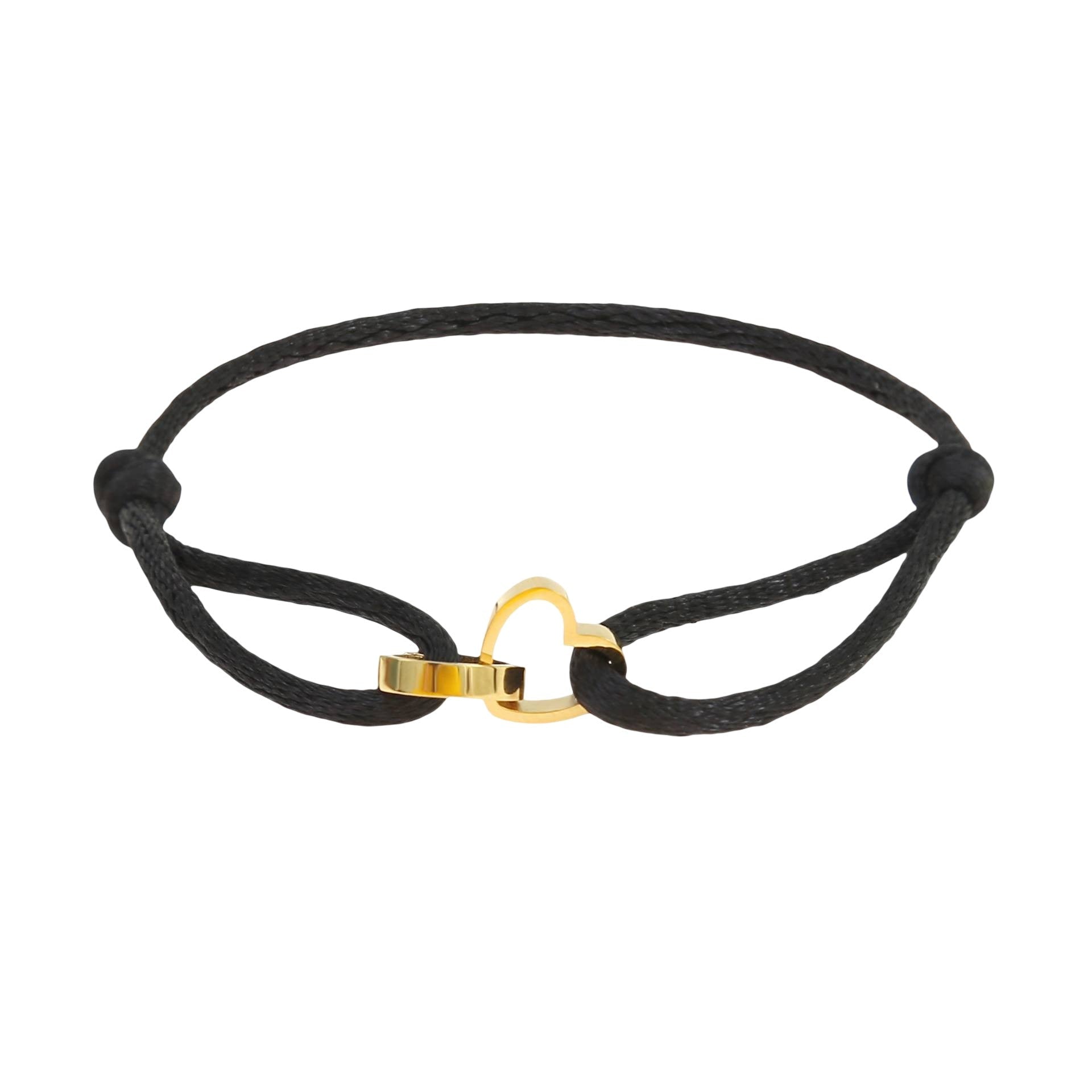 Adjustable Cord Bracelet for Women, Double Heart Jewelry in Gold-Plated Stainless Steel, Summer Nylon Cord, Elegant Romantic Gift, Model Fenza