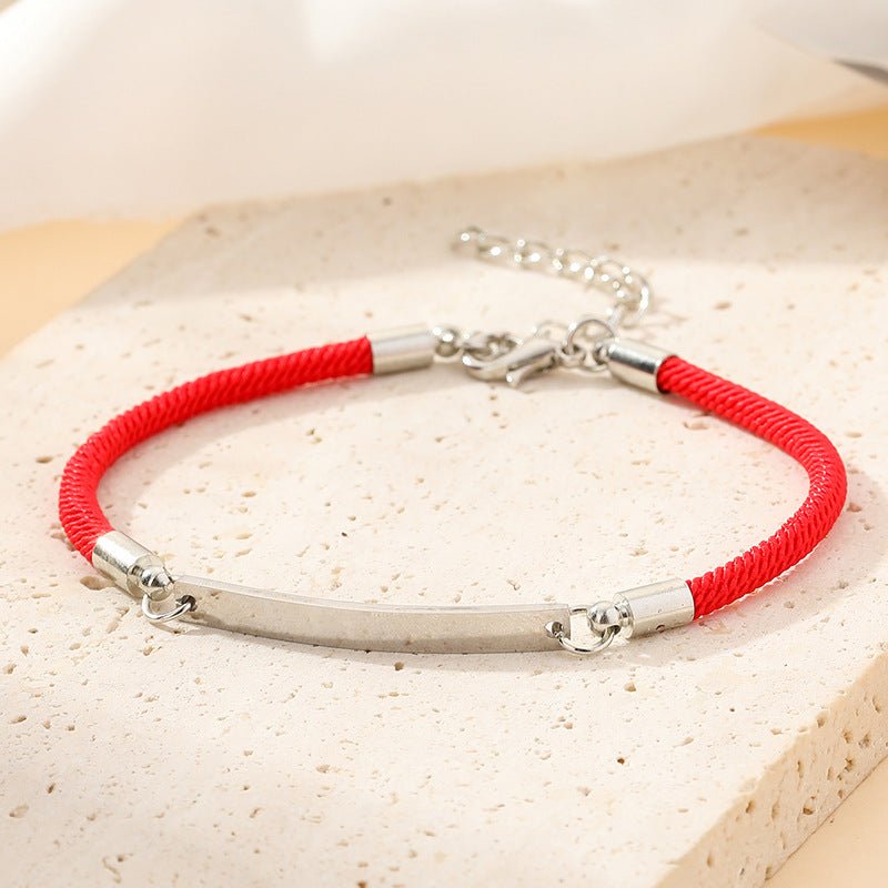 Bracciale con cordoncino intrecciato personalizzabile, targhetta in acciaio inox da incidere, modello Simz