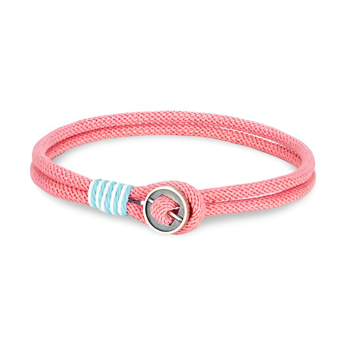 Bracelet cordon rose avec fermoir rond en argent sterling modèle Vincent.