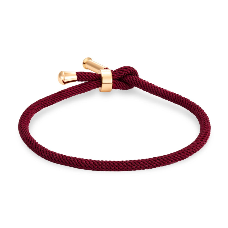 Bracelet cordon bordeaux avec détails titane plaqué or minimaliste modèle Frémi.