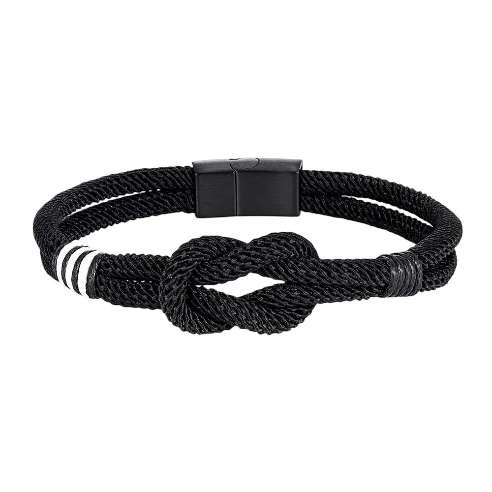 Bracelet cordon Bretagne, noeud marin, couleurs bretonnes, noir et blanc, modèle Malo