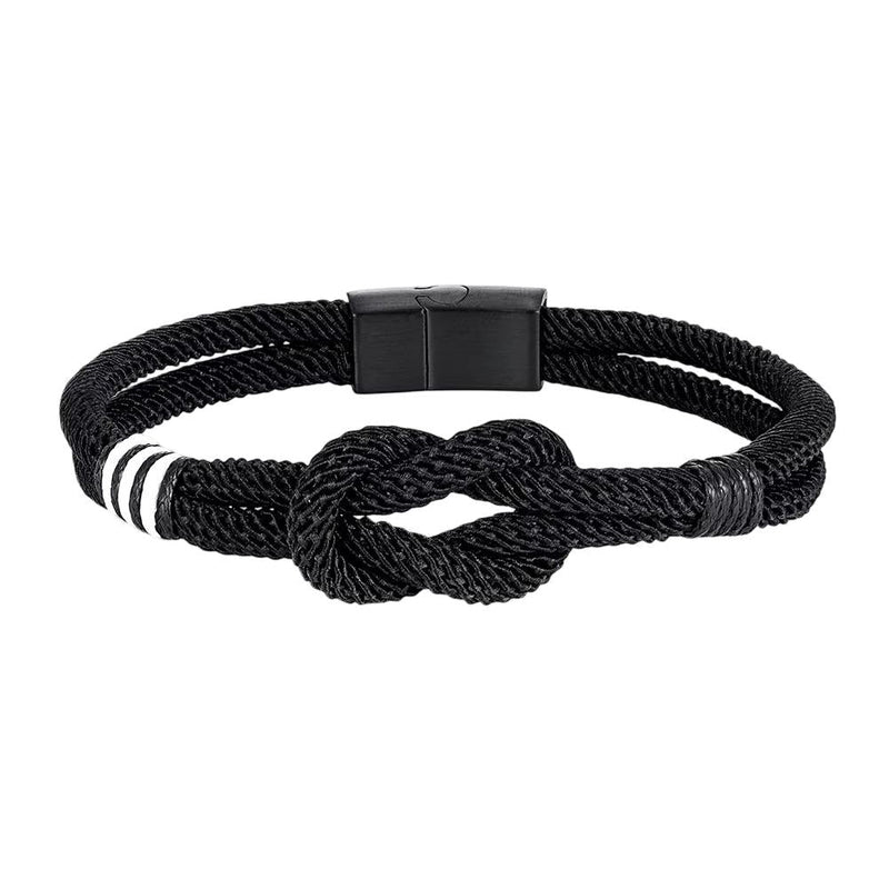 Kordelarmband Bretagne, Seemannsknoten, bretonische Farben, Schwarz und Weiß, Modell Malo
