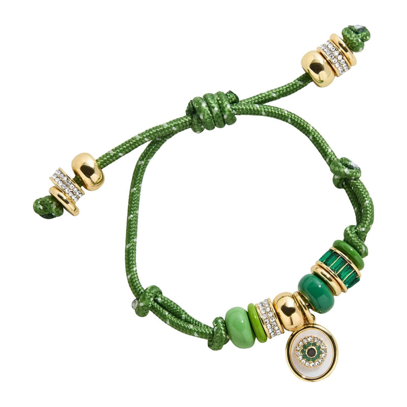 Pulsera de cordón deslizante de nailon, con dije de ojo protector, cuentas de resina de colores, joya ajustable, modelo Pétra