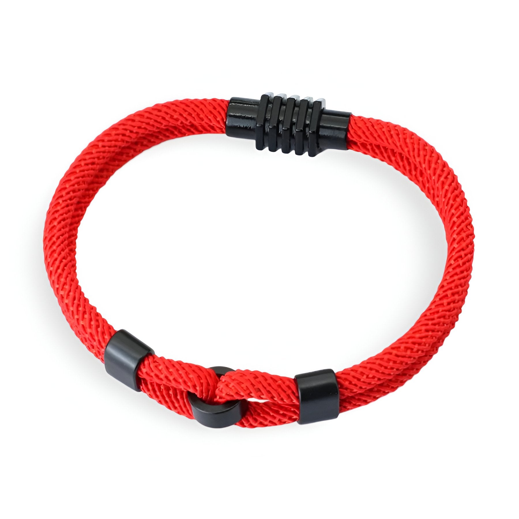 Bracelet cordon double rouge avec nœud et fermoir noir pour homme modèle Stevie.