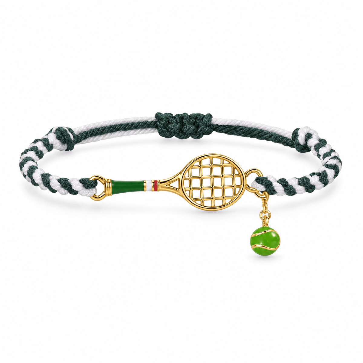 Bracelet Roland Vert, charm tennis en acier inoxydable, posé de face sur fond blanc