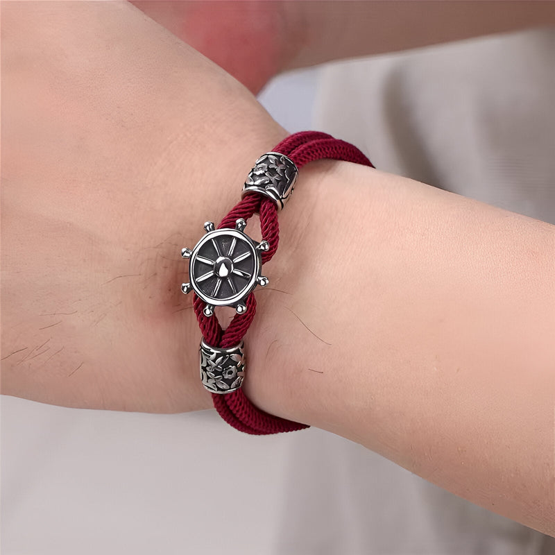 Armband van katoenen koord, roer van roestvrij staal, model Phineas