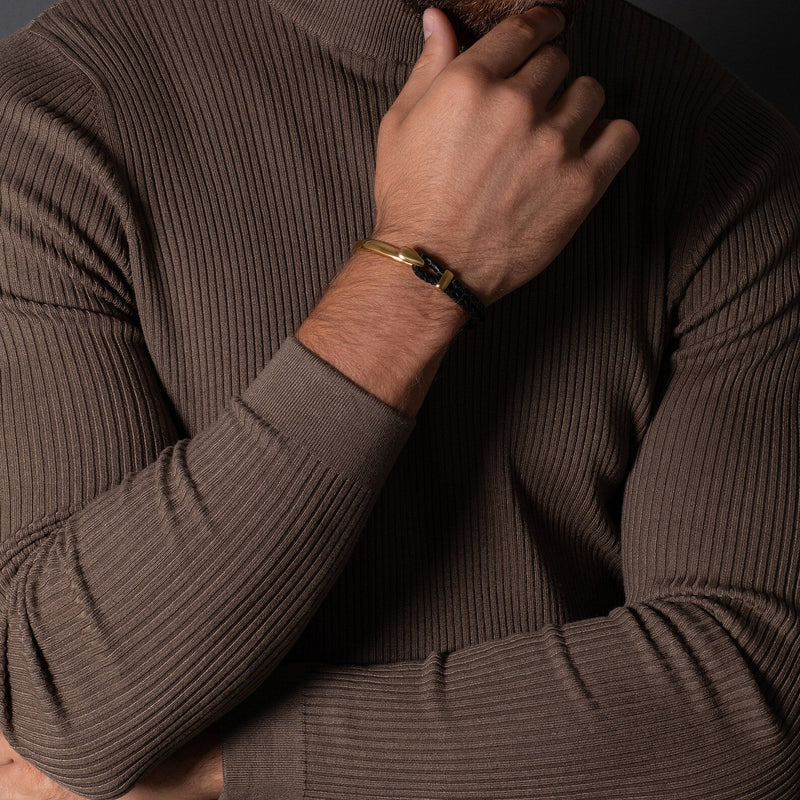 Pulsera de cordón de cuero, gancho de acero inoxidable, para hombre, modelo Renato