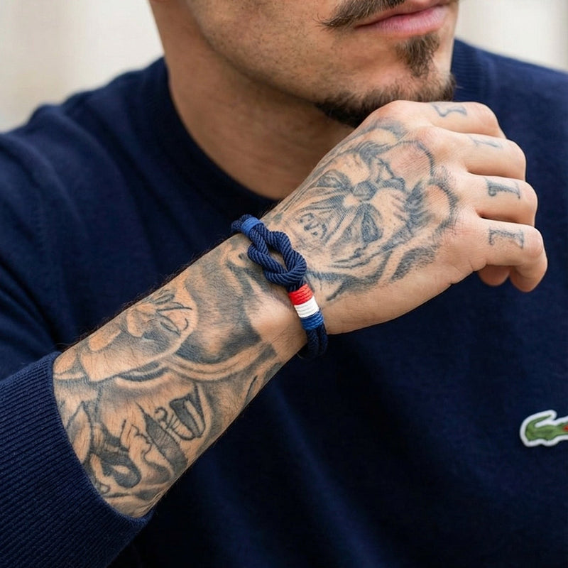 Armband mit Kordel, Knoten, französischer Flagge, Modell Théo