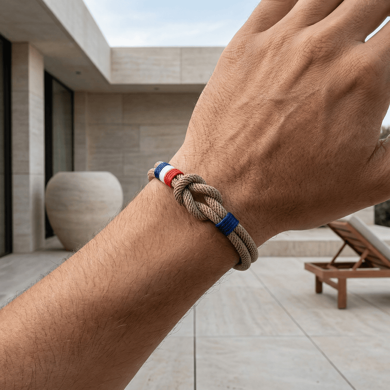 Armbånd med snor, knude, fransk flag, model Théo